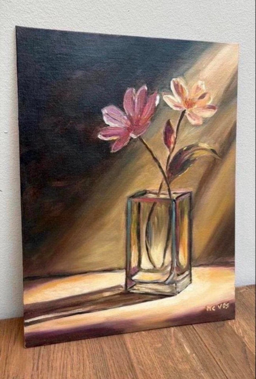 Olieverf Schilderij Bloemen in Vaas - 30x40 cm, Antiek en Kunst, Kunst | Schilderijen | Klassiek, Doek, Handgeschilderd, Olieverf