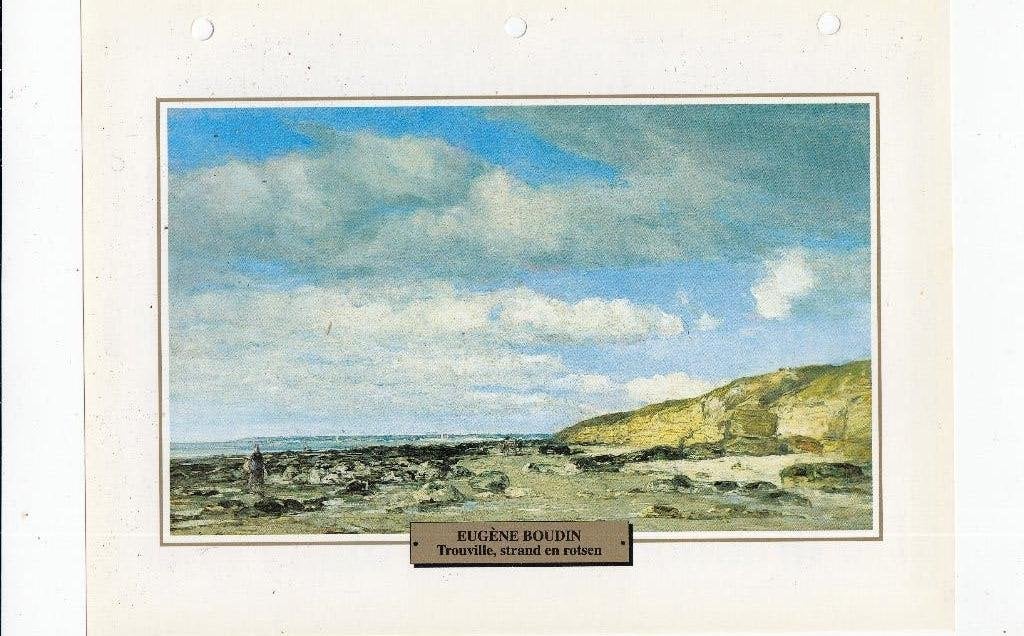 Eugène Boudin - Trouville, strand en rotsen (Offsetdruk), Antiek en Kunst, Ophalen of Verzenden