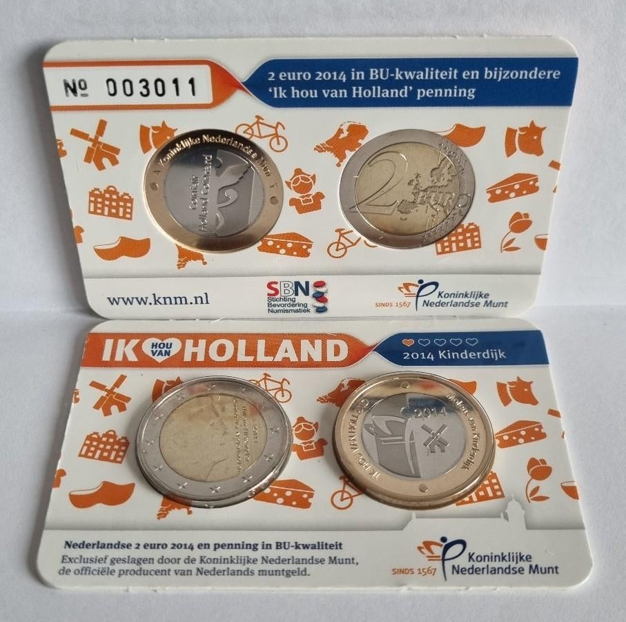 2 Euro Coincard 2014 – Ik hou van Holland - Kinderdijk, Ophalen of Verzenden, Koningin Beatrix, Euro's