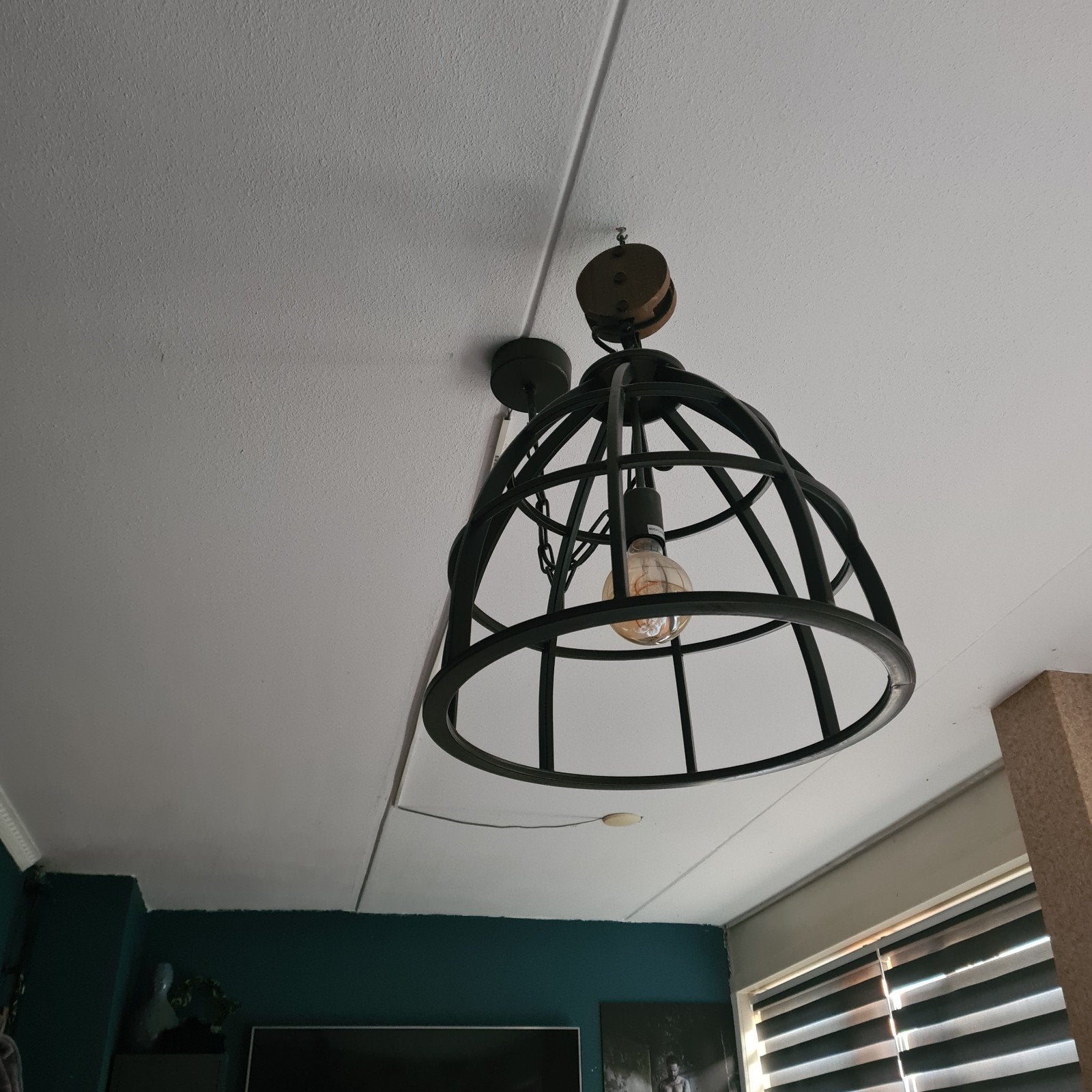 Grote industriële hanglamp met katrol - Zwart metaal, Ophalen, Gebruikt, E27 (groot), Industrieel