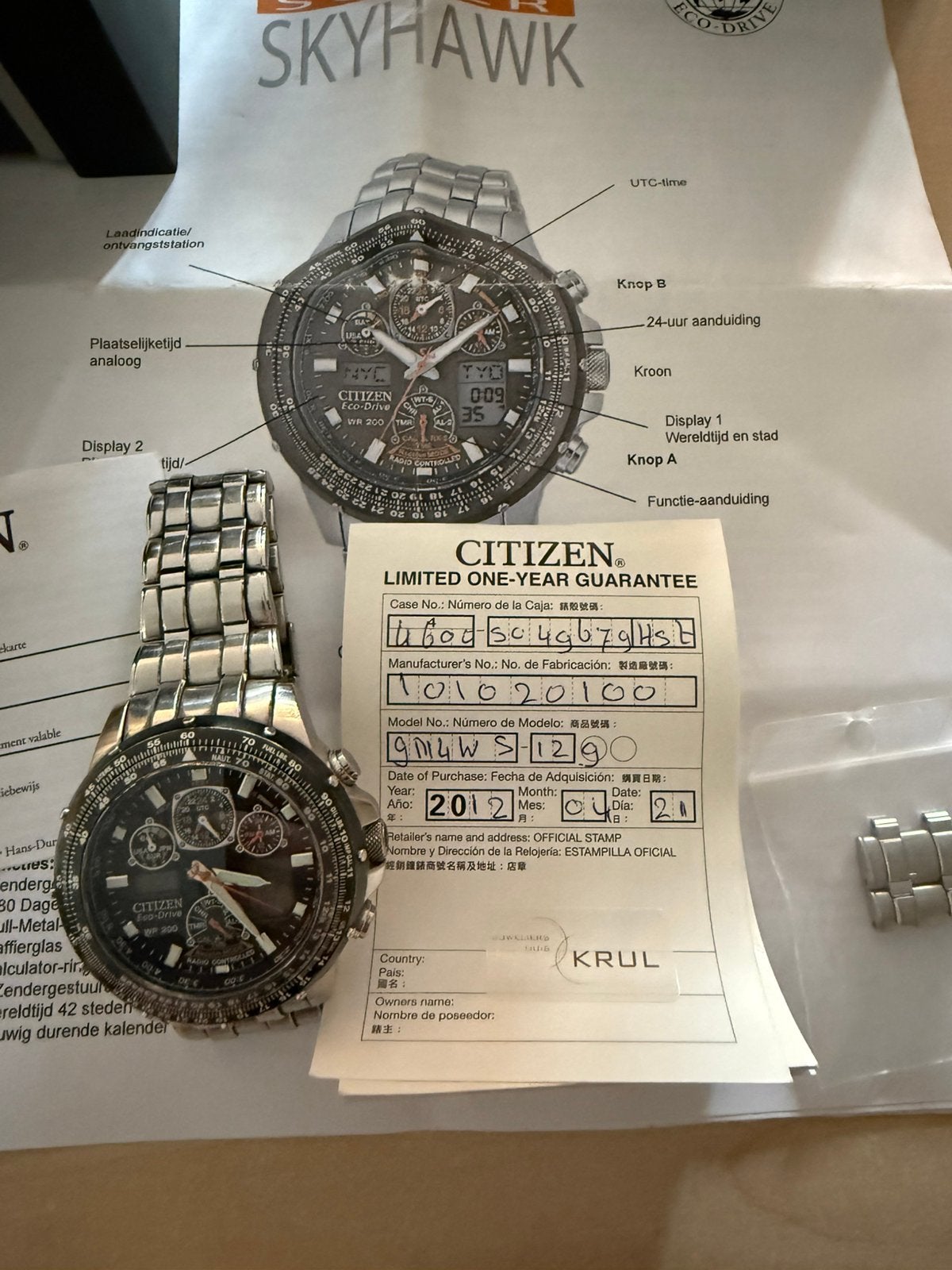 Citizen Promaster Skyhawk eco-drive radio controlled horloge, Ophalen, Gebruikt, Staal, Citizen