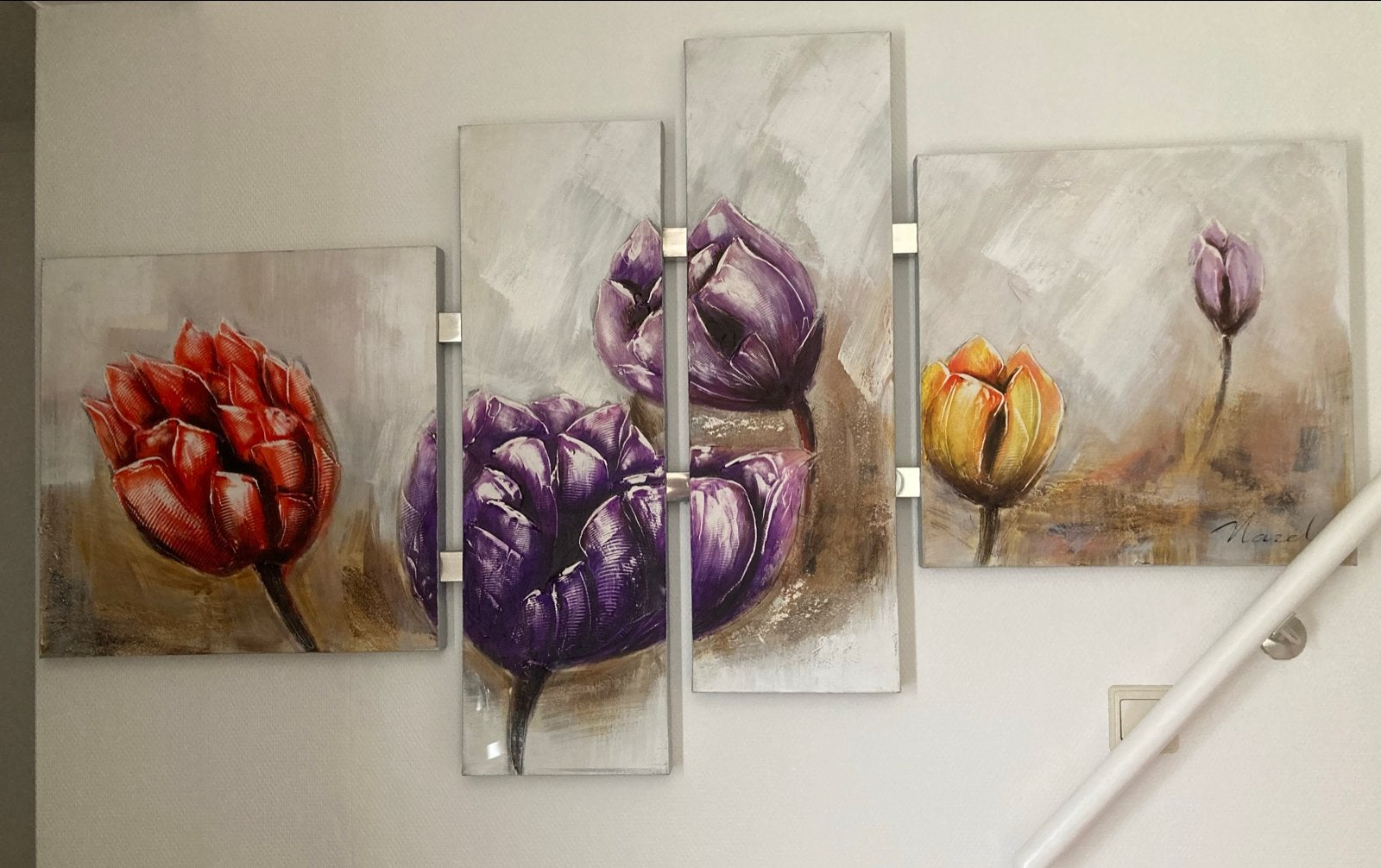 Schilderij met tulpen - 4-delig, Ophalen, 125 cm of meer, Zo goed als nieuw, Schilderij