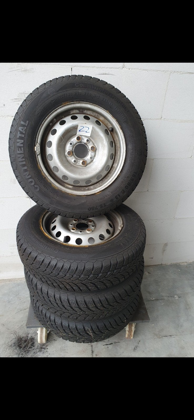 4 Continental Winterbanden op stalen velg (155/80 R13), Ophalen, Gebruikt