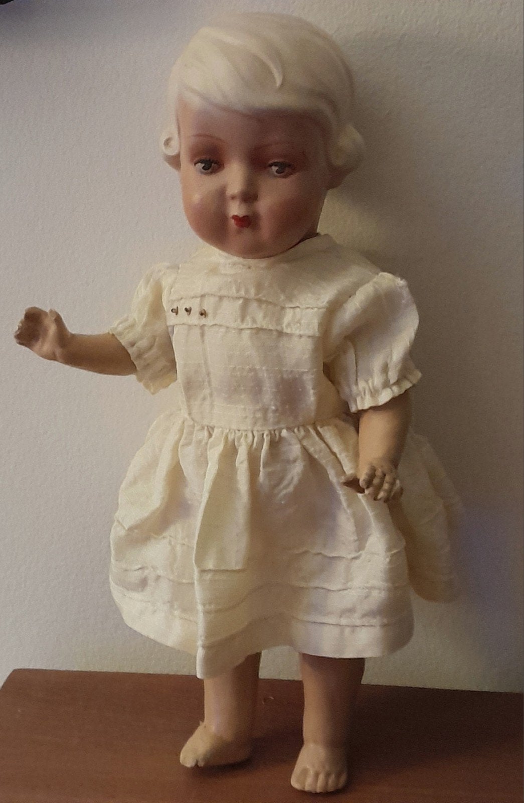 Oud mooi popje jaren 40-50 composiet 32 cm, Antiek en Kunst, Verzenden