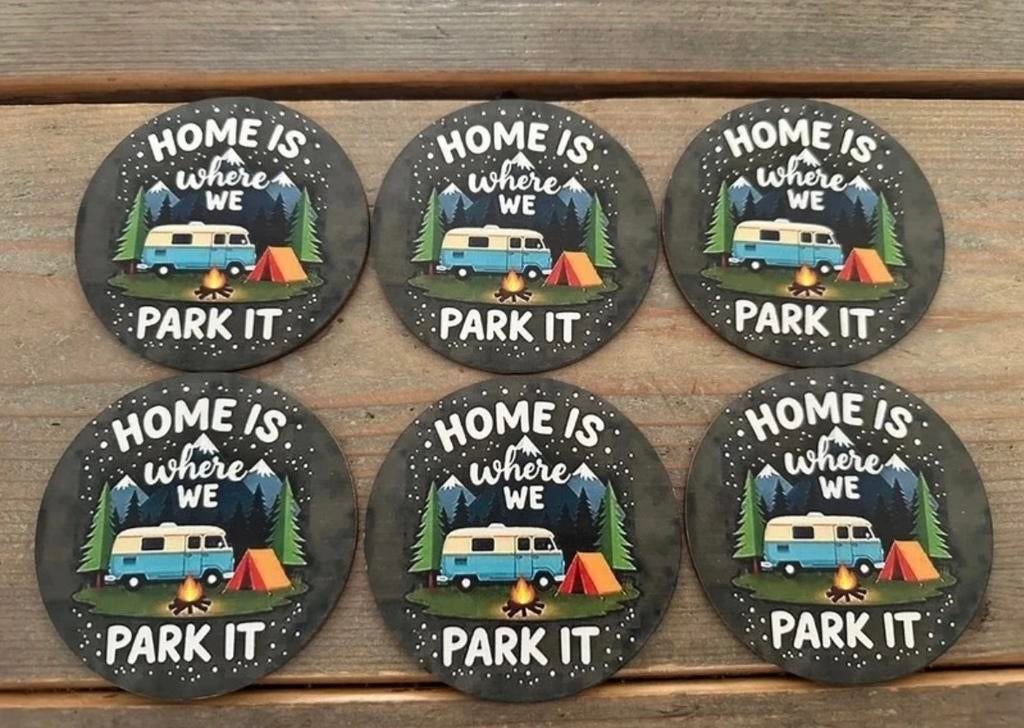 Houten onderzetters kamperen camping, Ophalen of Verzenden, Nieuw, Glas of Kopje