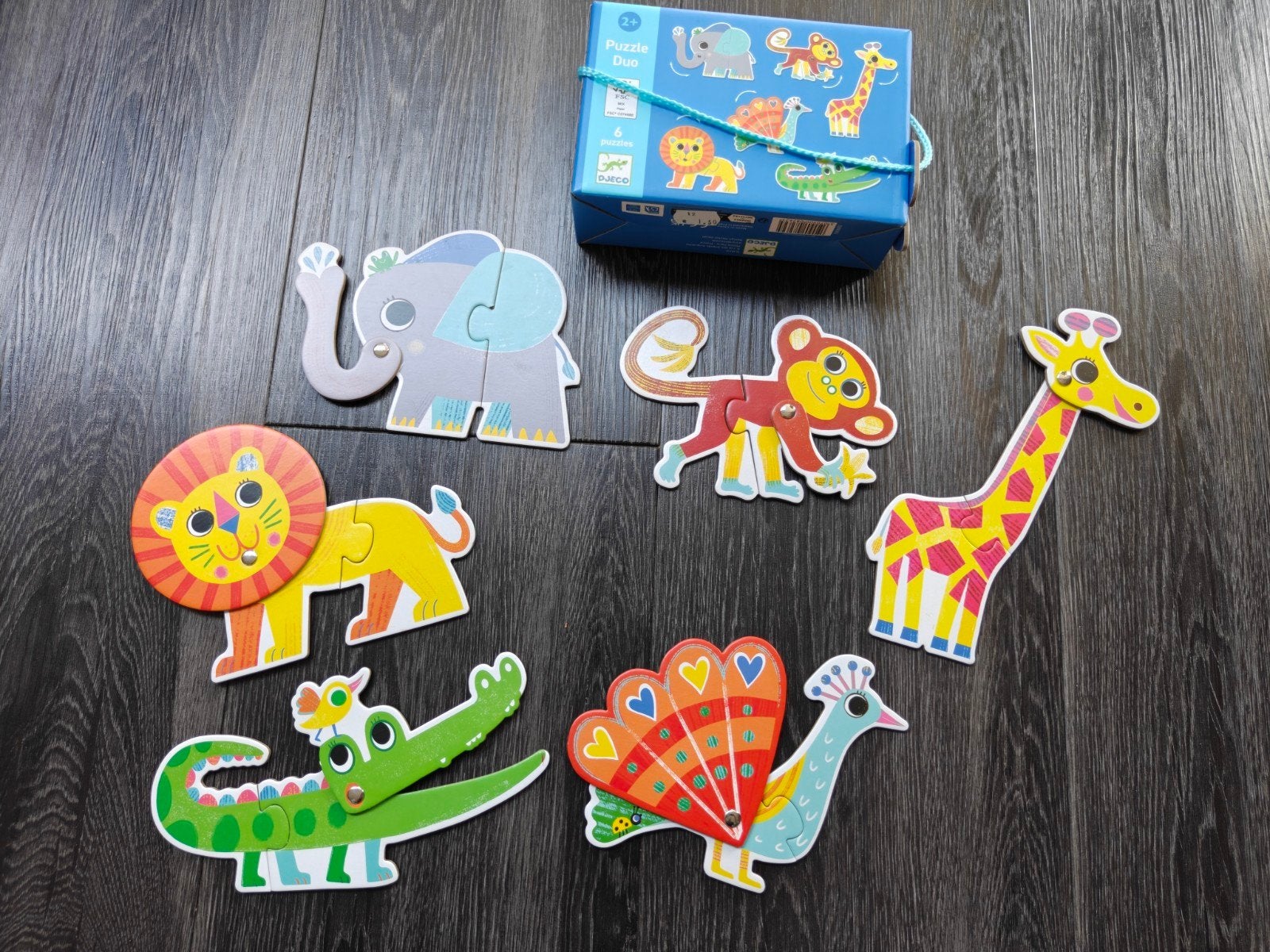 Duo Puzzel Dieren Djeco, Ophalen of Verzenden, 10 tot 50 stukjes, Zo goed als nieuw, 2 tot 4 jaar