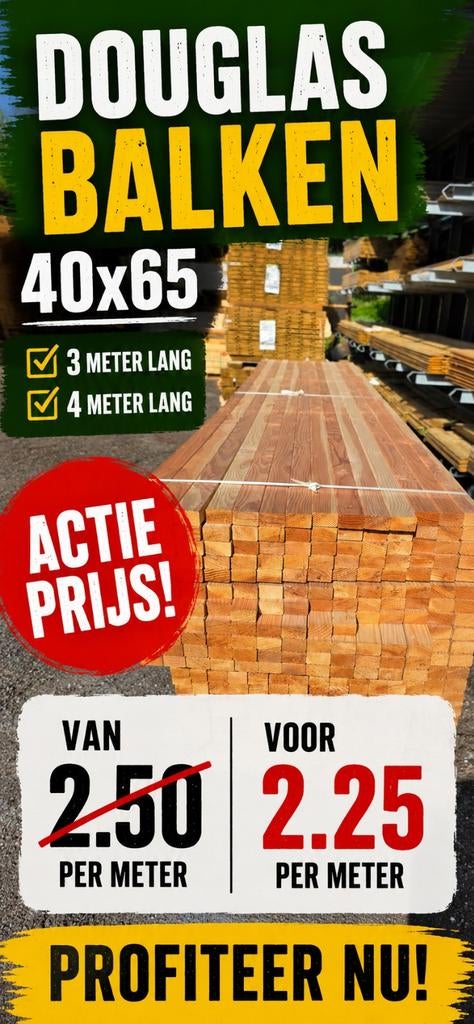Nieuwe douglas balkjes 40x65   3 en 4 meter, Tuin en Terras, Palen, Balken en Planken, Nieuw, Balken, 250 cm of meer, Ophalen
