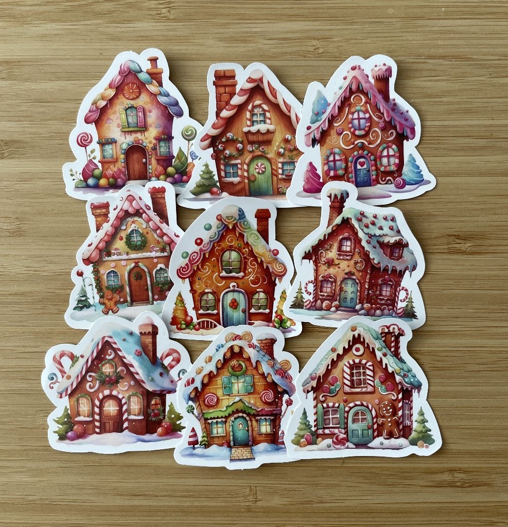 Winter snoephuisjes ginderbread huisjes stickers, Verzenden, Nieuw, Meerdere stickers