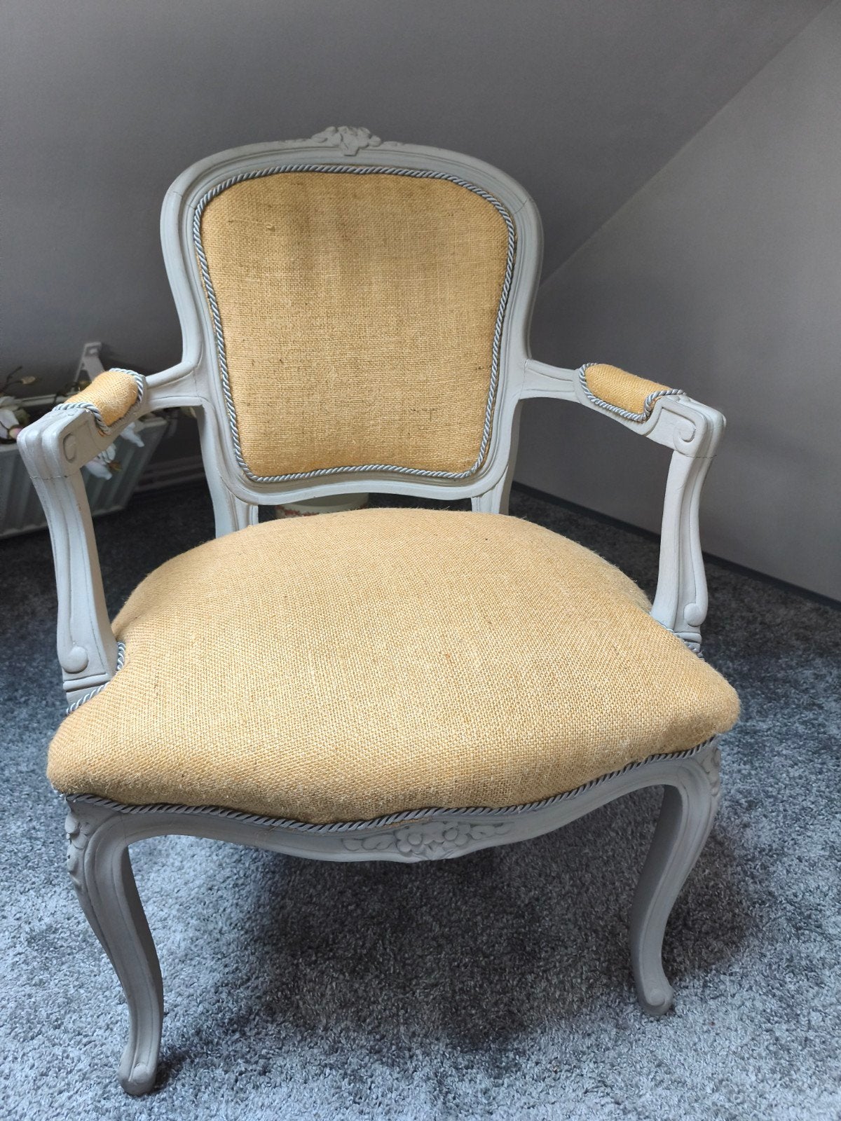 Stoel fauteuille Chippendale grijs jute, Ophalen