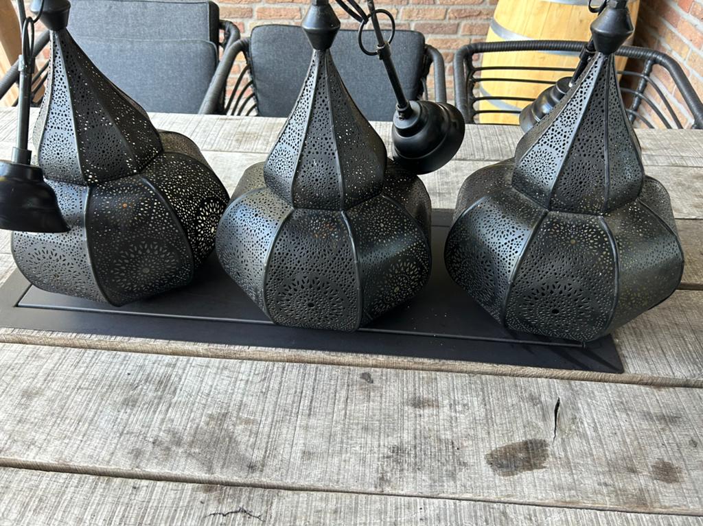 Oosterse hanglampen 3 stuks, Huis en Inrichting, Lampen | Hanglampen, Ophalen of Verzenden, Zo goed als nieuw, Minder dan 50 cm