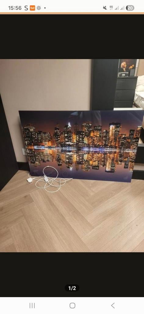 Plexiglas schilderij skyline met LED verlichting, Ophalen of Verzenden, Zo goed als nieuw, Schilderij, 75 cm of meer