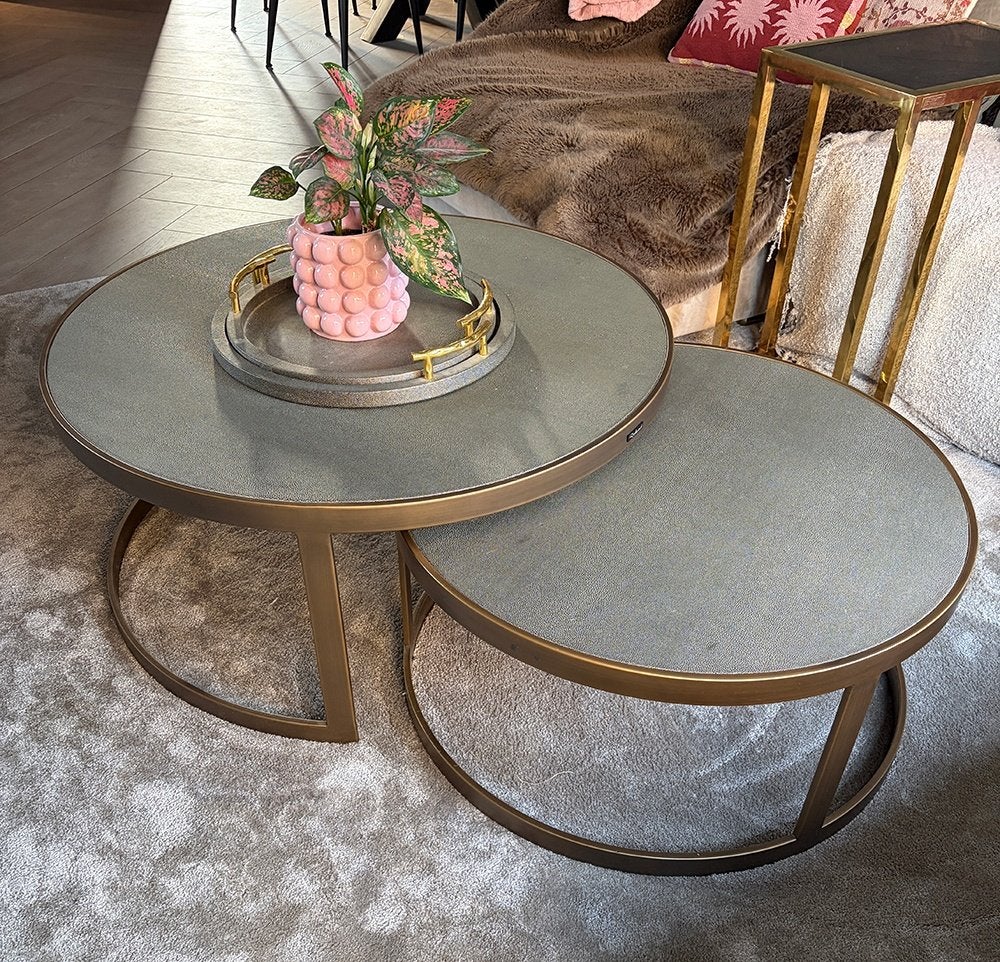 Set van 2 ronde salontafels - 90 cm en 70 cm diameter, Ophalen, Gebruikt, 50 tot 100 cm, Overige materialen