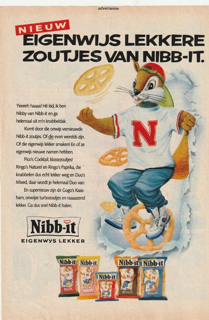 Retro reclame 1992 Nibb-it chips uit je knabbeldak, Verzenden, Overige typen