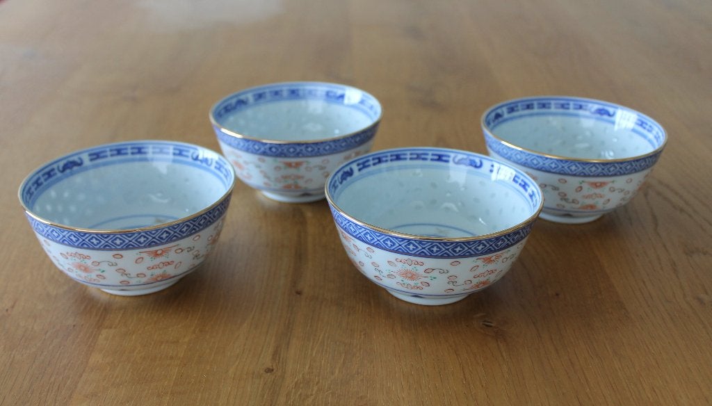 Chinese kom / rijstkom / soepkom met rijst-oog patroon 4x, Antiek en Kunst, Ophalen of Verzenden