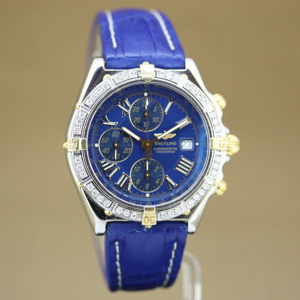 Breitling Crosswind Goud-Staal Diamant B13355, Leer, Staal, Breitling, Polshorloge