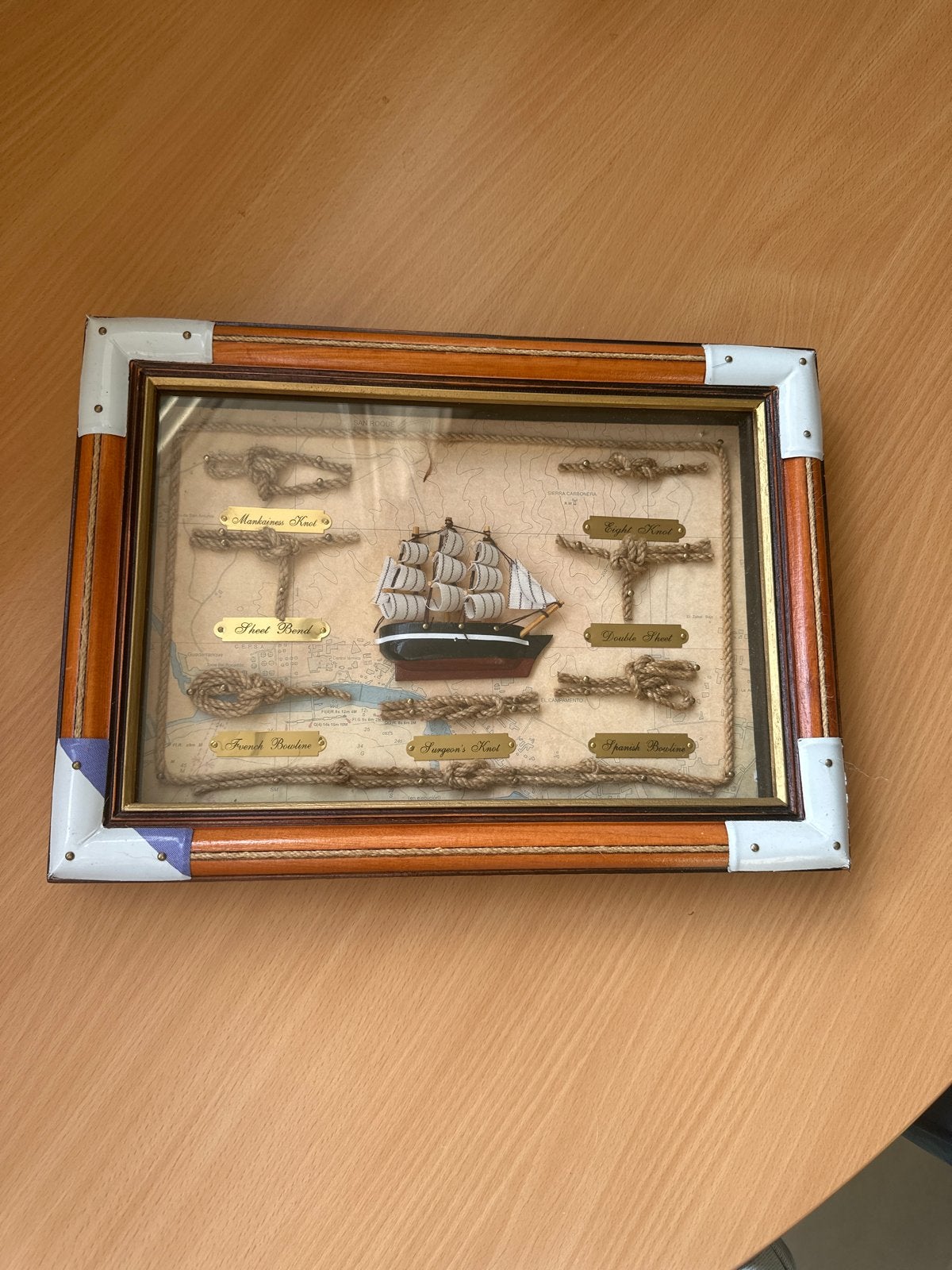 Decoratief Schilderij met Scheepsknoopmotieven en Schip, Gebruikt, Ophalen of Verzenden, Schilderij, 5 – 50
