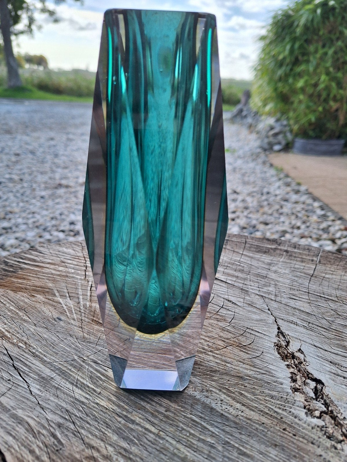 Murano Sommerso Gefacetteerde Vaas - 20,5 cm, Antiek en Kunst, Ophalen of Verzenden
