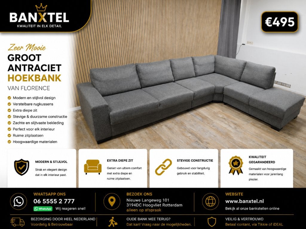 Zeer Mooie Groot Hoekbank van FLORENCE - GEREINGD !!!, Info@banxtel.nl, 3194DC, Gebruikt, Overige maten