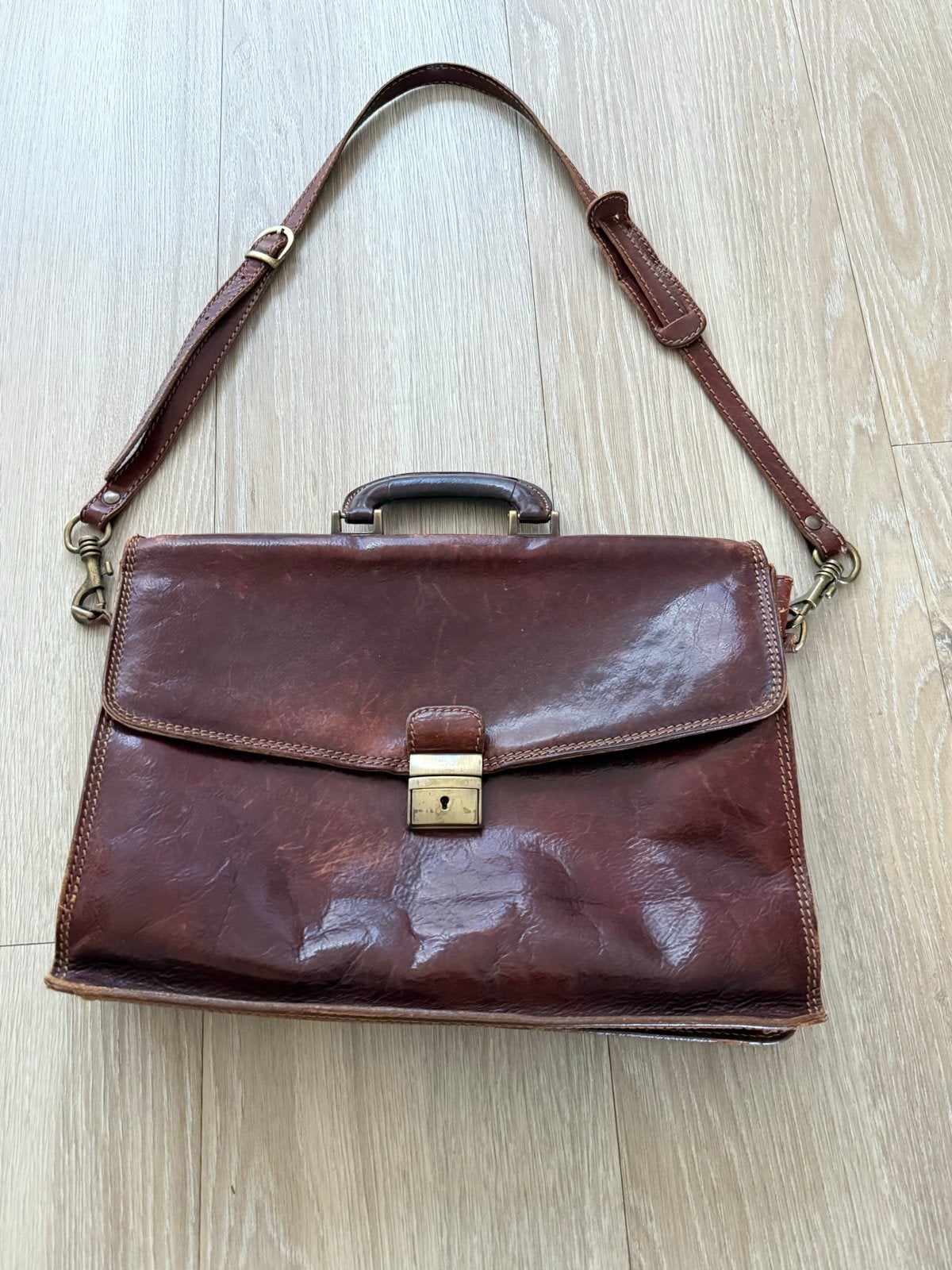 Leren Aktetas / Laptoptas - Made in Italy, Sieraden, Tassen en Uiterlijk, Tassen | Schoudertassen, Gebruikt, Bruin, Leer, Ophalen