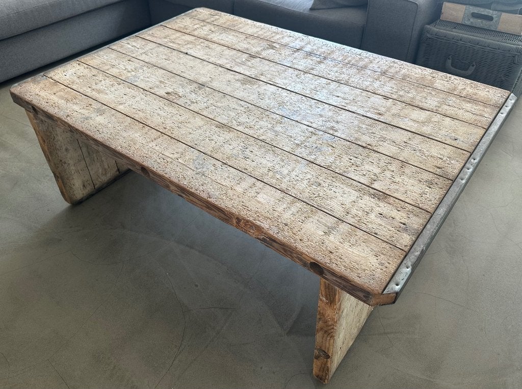 Houten salontafel - steenschotten -140cm(l)x97cm(b)x50cm(h), Ophalen, 50 – 75, Gebruikt, 100 tot 150 cm