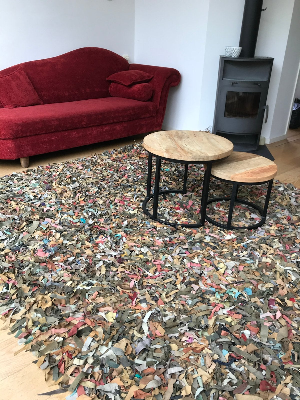 leren chindi Vloerkleed, diverse kleuren, Gebruikt, Modern, luxe en bijzonder, Ophalen of Verzenden, 200 cm of meer
