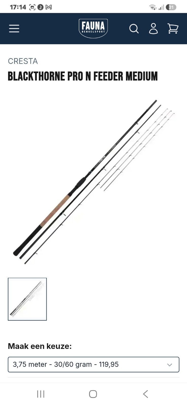 Cresta Blackthorne Pro-N Feederhengel met DAM Quick molen, Ophalen, Nieuw, Complete set