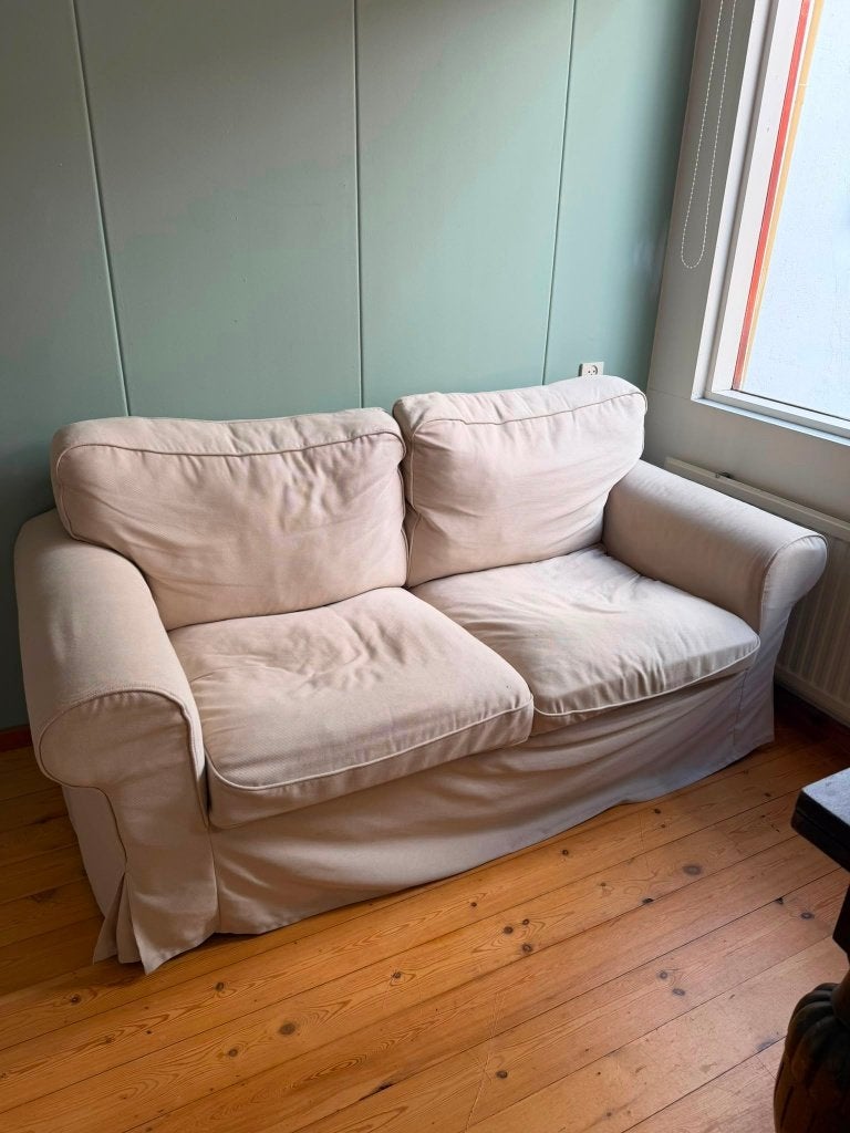 Tweezits bank beige, Ophalen, 150 tot 200 cm, Tweepersoons, 75 tot 100 cm
