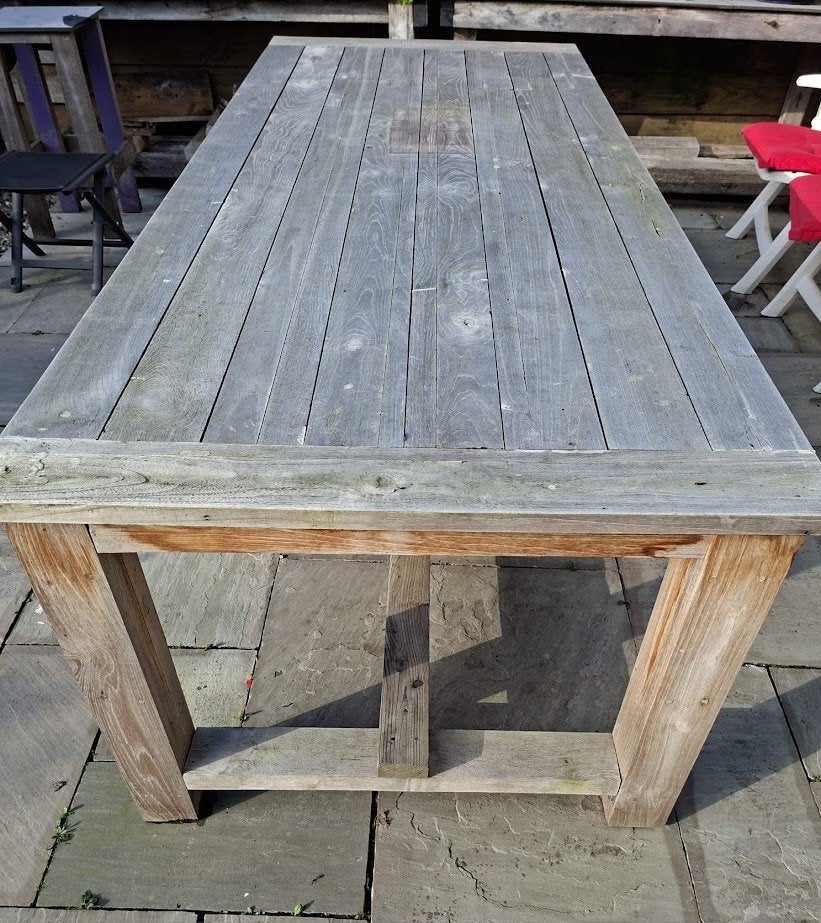 Teakhouten tuintafel 240 bij 1 meter, Tuin en Terras, Ophalen, Gebruikt, Rechthoekig, Teakhout