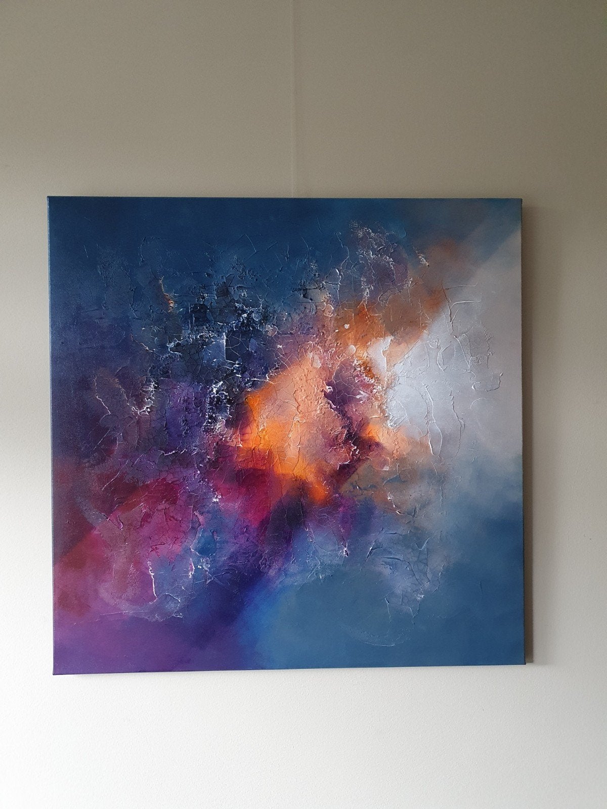 Acrylverf schilderij 80x80 abstract modern mixed media, Ophalen
