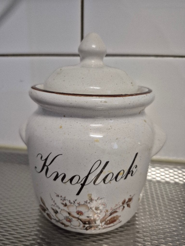 vintage knoflookpot, Overige typen, Ophalen of Verzenden, Gebruikt, Steen/keramiek