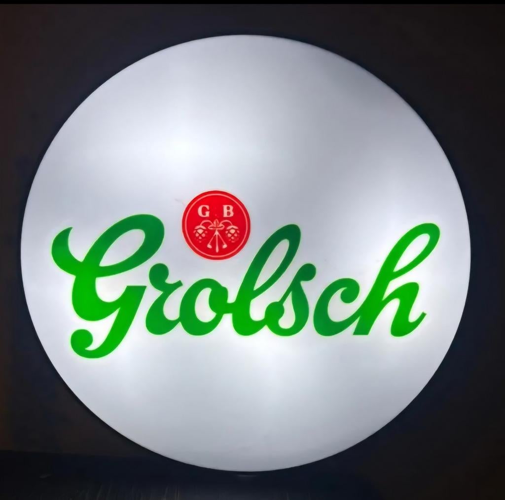 Grolsch Lichtbak Reclamebord - Rond LED Verlicht, Ophalen of Verzenden, Zo goed als nieuw, Lichtbak of (neon) lamp