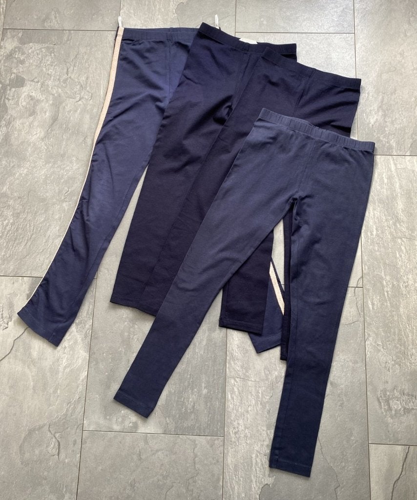 4 donkerblauwe leggings, maat 122/128 (qwe), Broek, Meisje, H&M, Ophalen of Verzenden