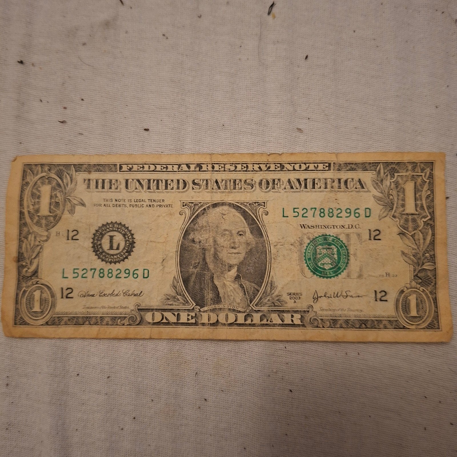 Amerikaans 1 dollar biljet - Serie 2003, Postzegels en Munten, Bankbiljetten | Amerika, Ophalen of Verzenden, Noord-Amerika, Los biljet