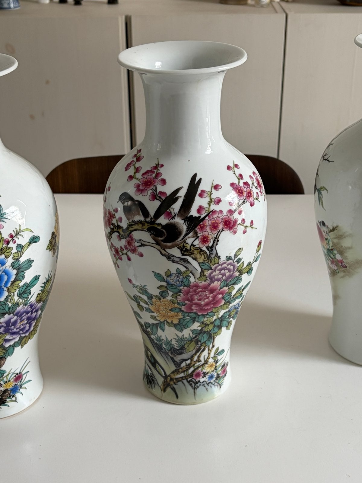 Chinese vazen met vogel- en bloemmotief, Ophalen of Verzenden