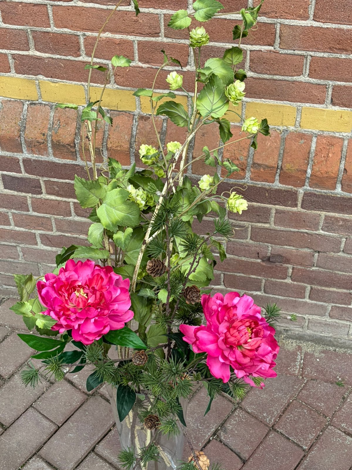 Glazen vaas incl kunstbloemen, Ophalen, Zo goed als nieuw