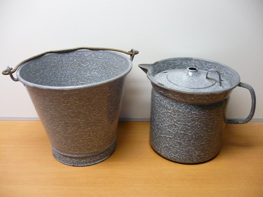 Emaille zware emmer en/ of melkkan, grijs gewolkt., Ophalen of Verzenden