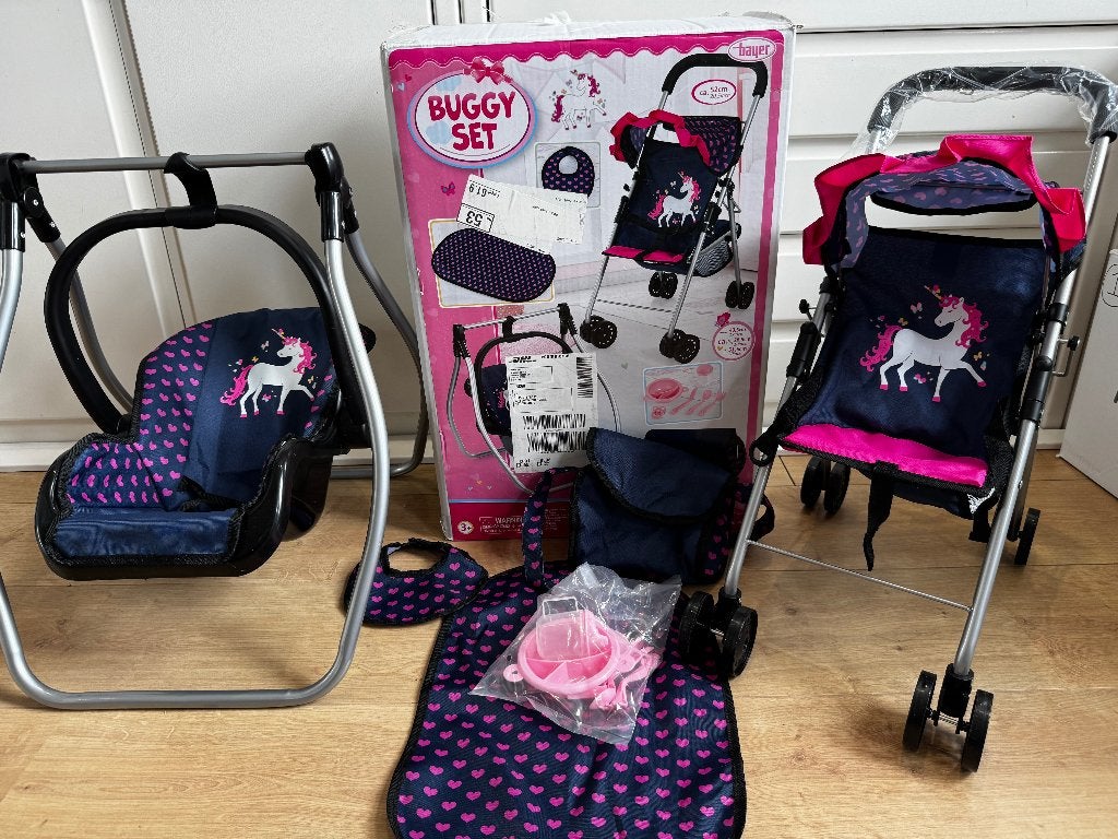 Poppenwagen Bayer buggyset - nooit gebruikt - Roze Unicorn, Kinderen en Baby's, Speelgoed | Poppen, Ophalen of Verzenden, Nieuw