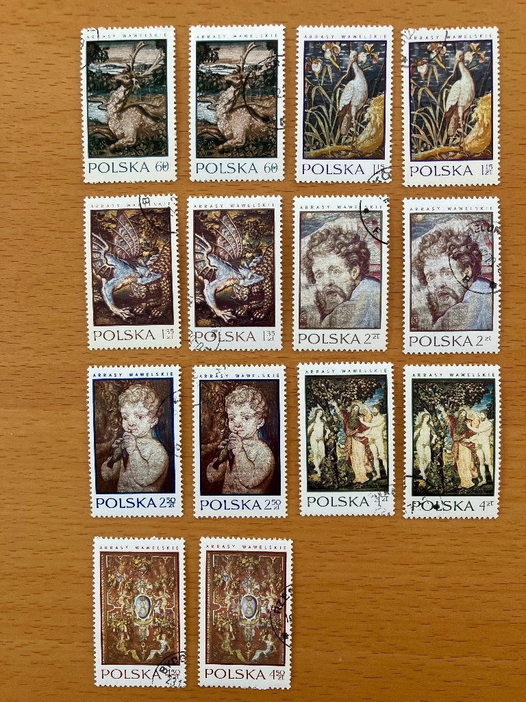 14 Postzegels Wandtapijten uit burcht Wawel van Polen 1970, Ophalen of Verzenden, Polen, Gestempeld