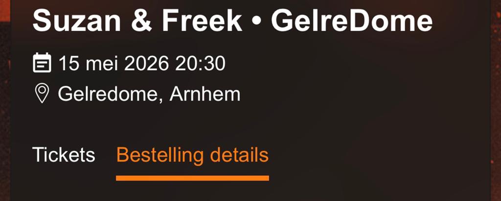 1 staanplaats vanavond 15 Mei Suzan en Freek, Tickets en Kaartjes, Twee personen, Mei