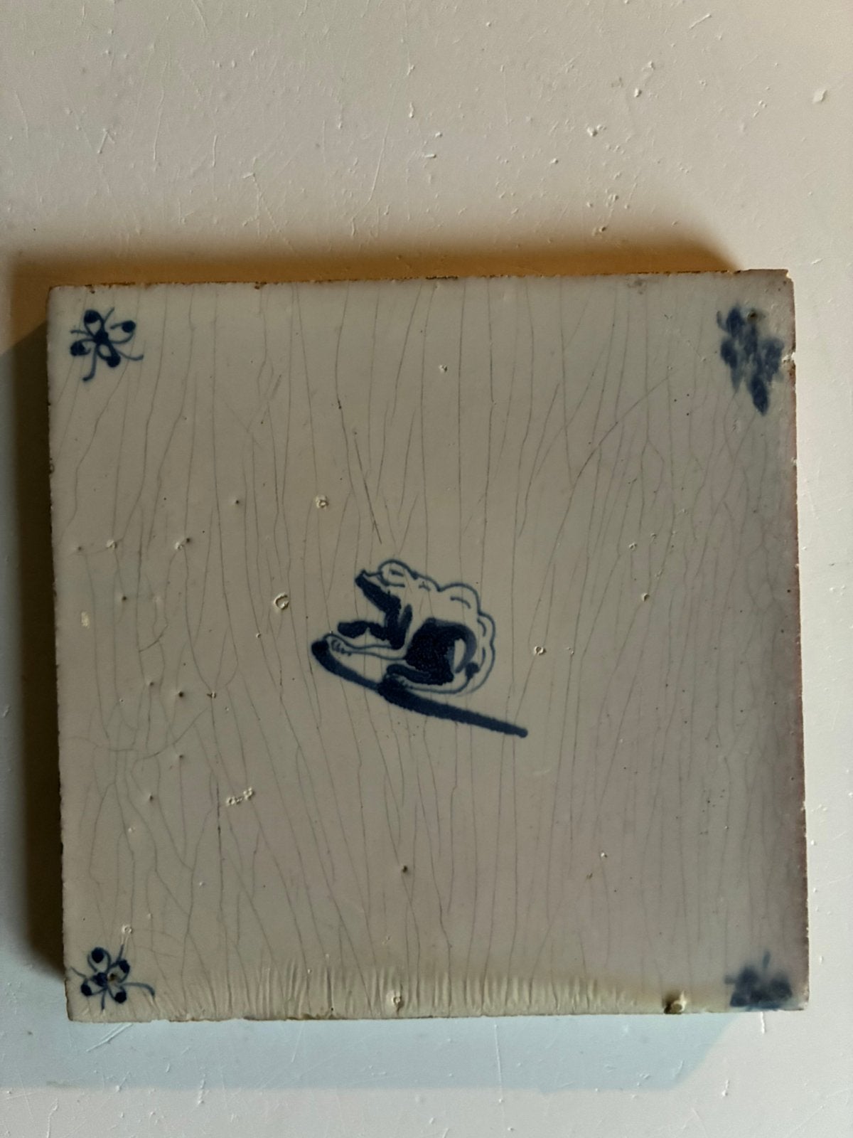 Antieke tegel 13x13 cm met kikker Harlingen 18e eeuw, Ophalen of Verzenden
