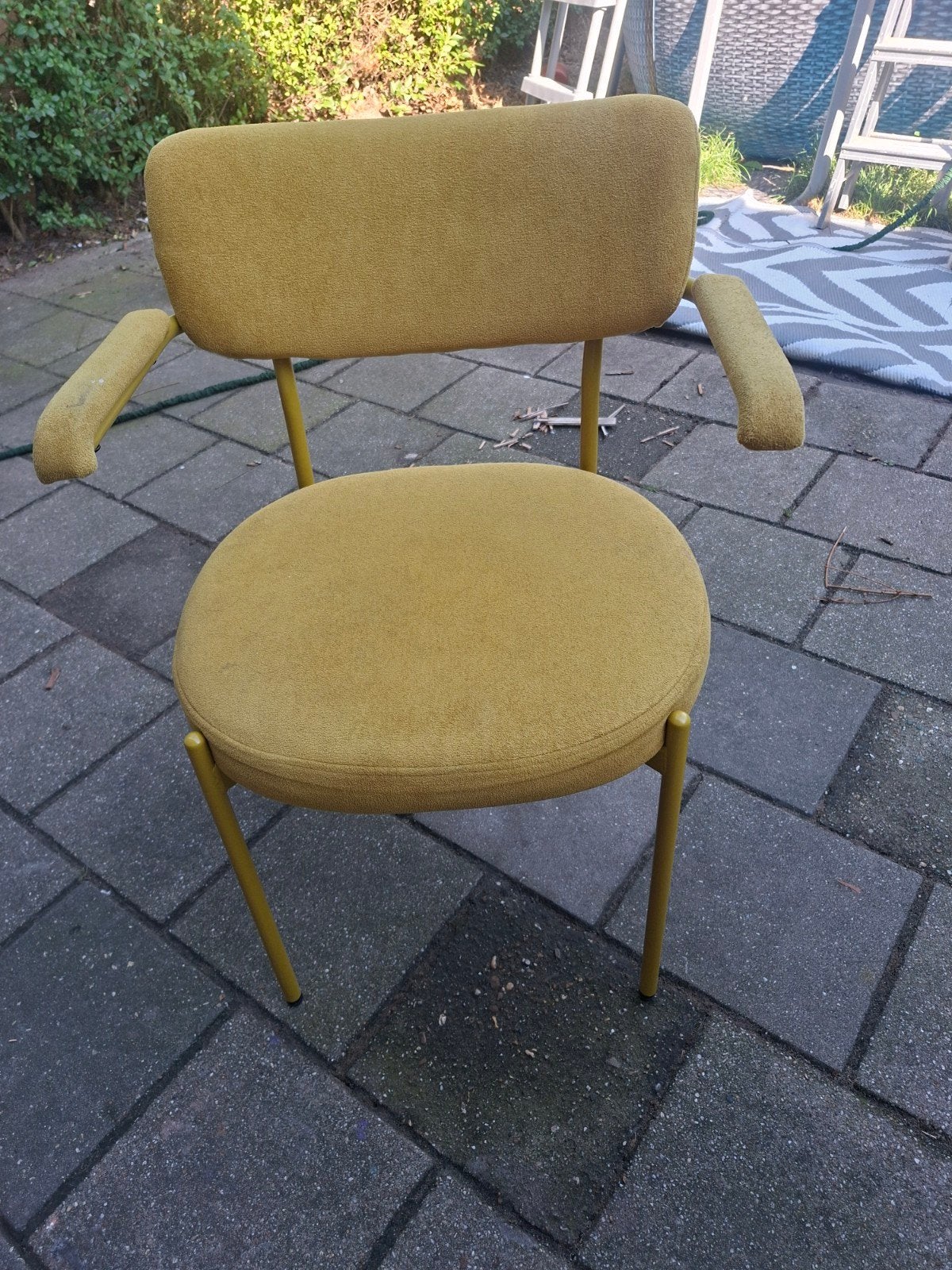 4 eetkamerstoelen (geel/groen), Huis en Inrichting, Ophalen, Gebruikt, Overige kleuren, Stof