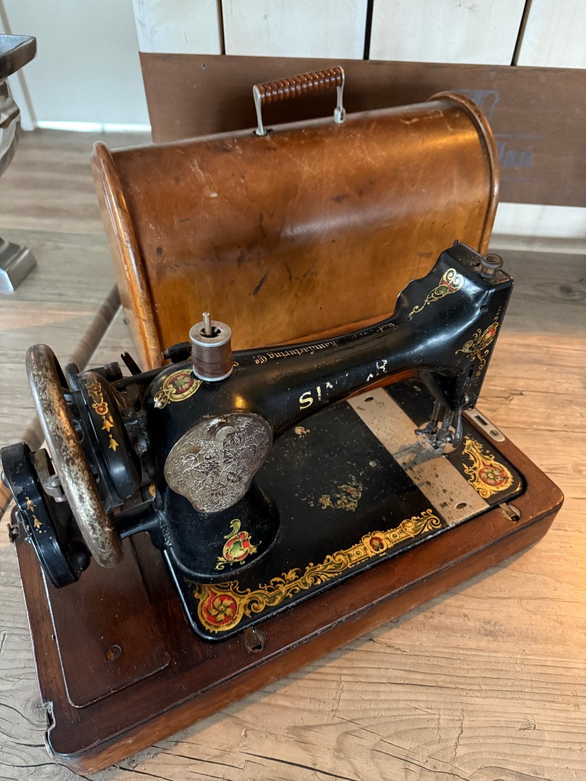 Antieke Singer Naaimachine met Lederen Koffer, Ophalen of Verzenden