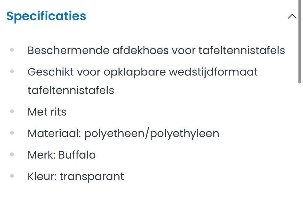 Buffalo Sponeta tafeltennis afdekhoes, Dijklaan 133 Breda, Stoffelen, Nieuw, Info@stoffelenbreda.nl