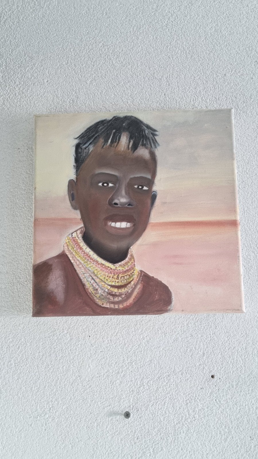 Schilderij: Portret van een Afrikaanse jongen, Doek, Portret of Personen, Realistisch, Ophalen of Verzenden