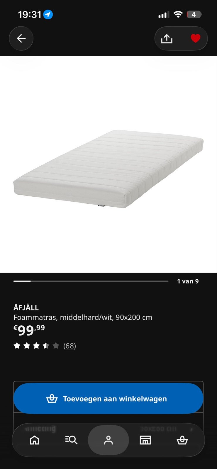 IKEA foammatras 90x200 cm, Huis en Inrichting, Ophalen, 90 cm, Eenpersoons, Zo goed als nieuw