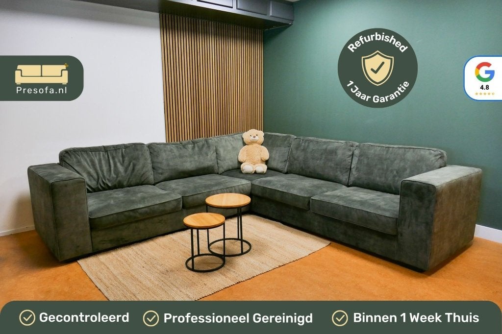 Grote Hoekbank Groen Velvet [Refurbished], 250 tot 300 cm, -, -, Hoekbank