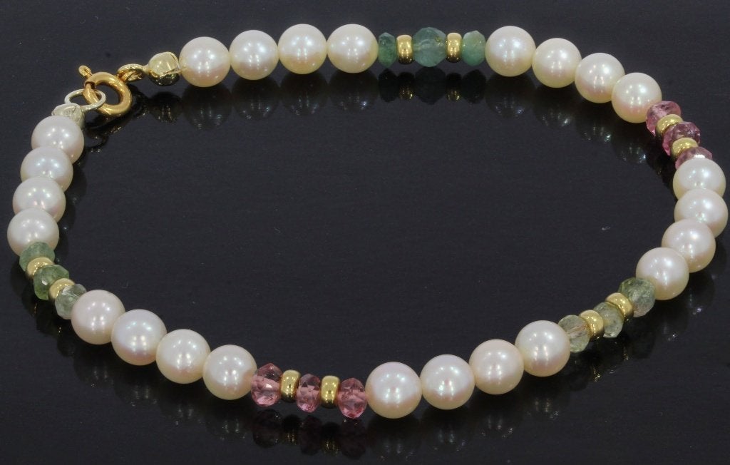 Toermalijn parel edelsteen 14k slot goud armband dame bollen
