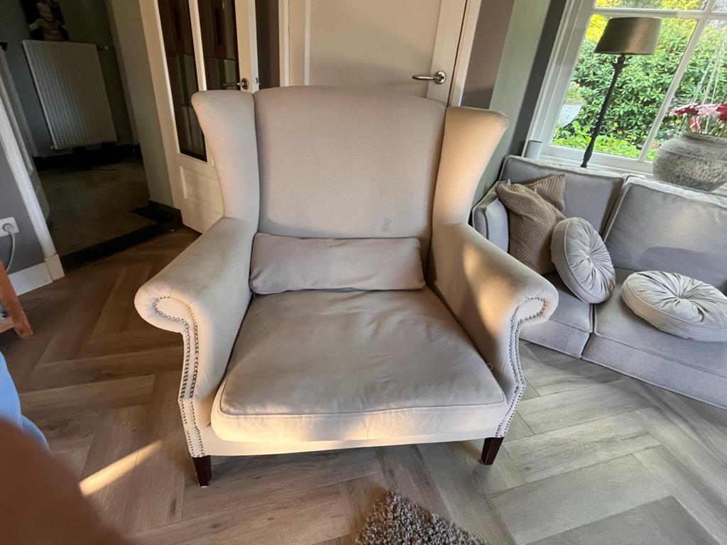 Gartis af te halen fauteuil met oor en, Ophalen, Gebruikt, Stof, 75 tot 100 cm