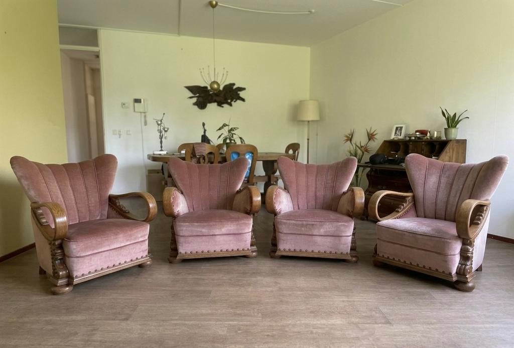 Art Deco Salonset 4 fauteuils 1920-1950 - Set van 2 mogelijk, Ophalen, Gebruikt, 75 tot 100 cm, 75 tot 100 cm