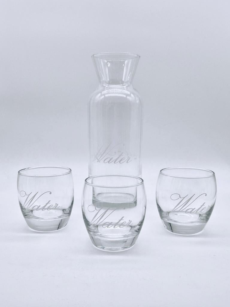 Glazen karaf met 3 waterglazen - 'Water' opdruk, Ophalen of Verzenden, Nieuw, Glas